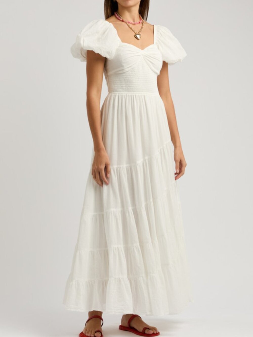 Free People Sundrenched Smocked Puff Sleeve Maxi Dress Summer XS